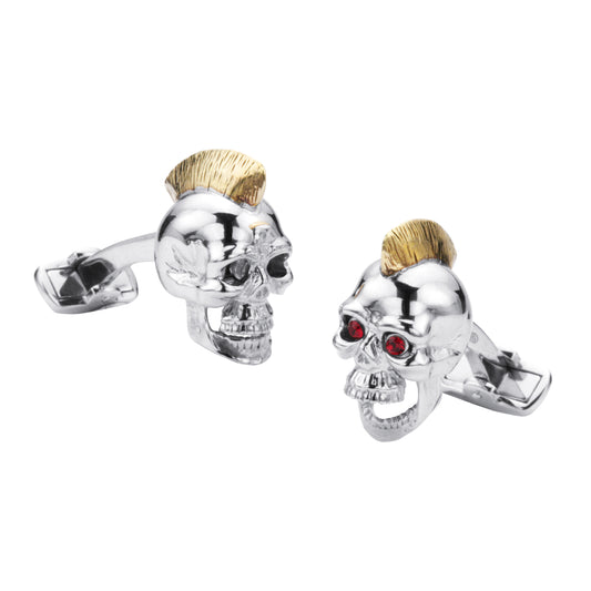 Mohawk Skull Sterling Silver and Enamel Cufflinks