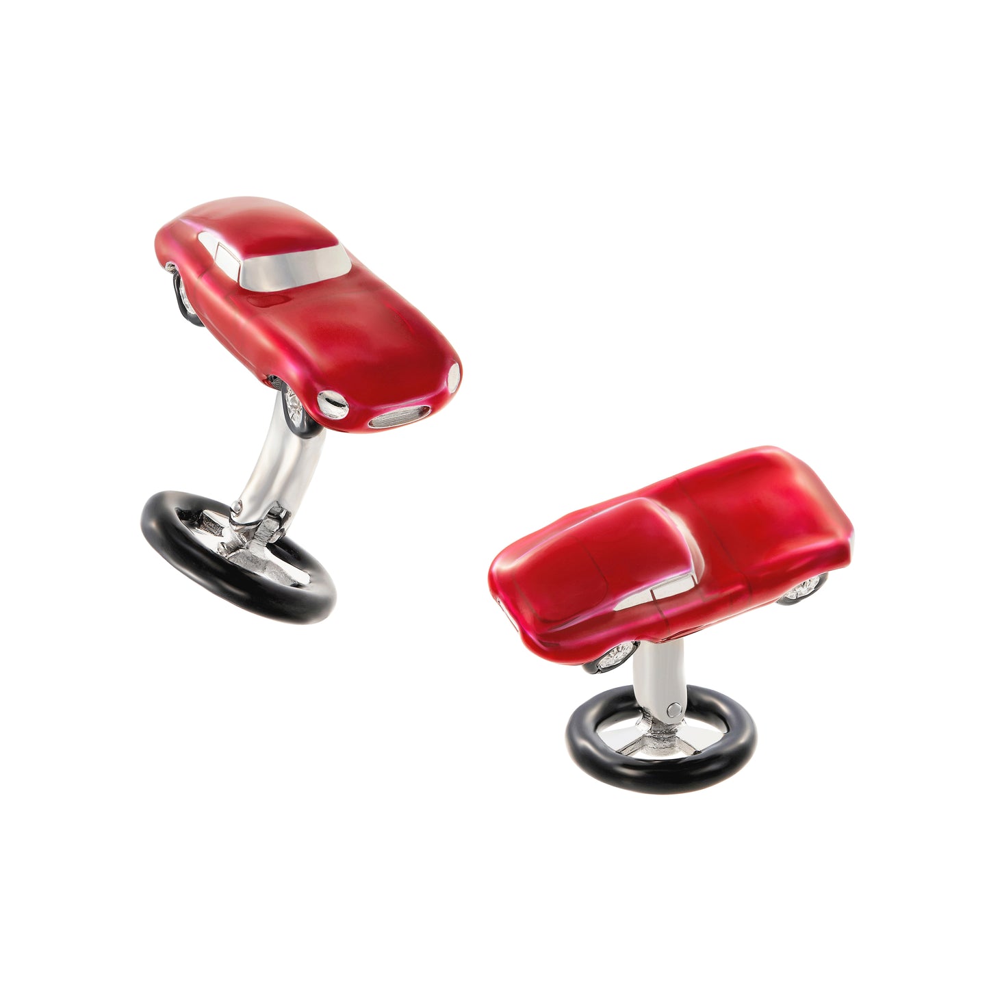 Red Vintage Car Sterling Cufflinks with Steering Wheel Backs