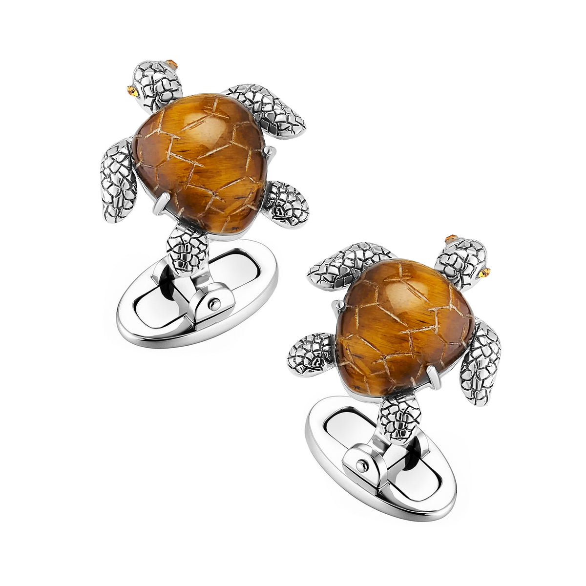 Turtle Carved Tiger Eye Sterling Cufflinks