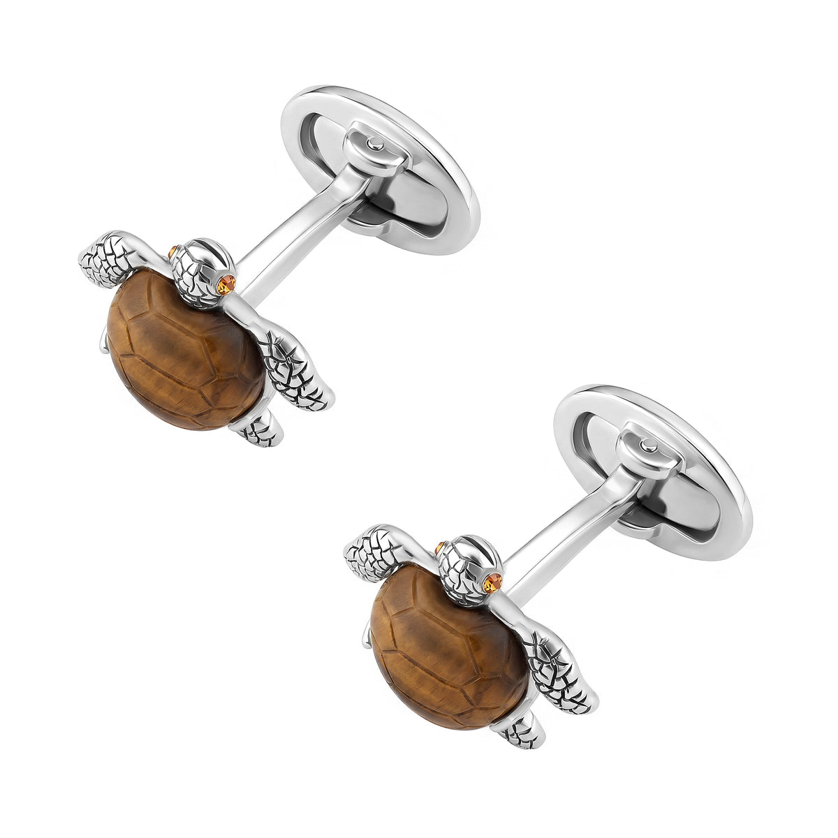 Turtle Carved Tiger Eye Sterling Cufflinks