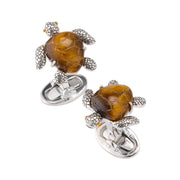 Sterling silver sea turtle cufflinks with tiger's eye shell and oval toggle back closure, Jan Leslie