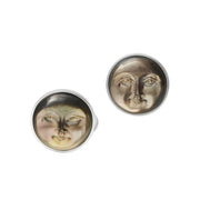 Hand-carved moonface mother-of-pearl cufflinks in a sterling silver bezel 