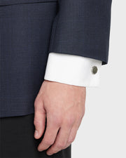 Octagon grey mother of pearl cabochon cufflink on model