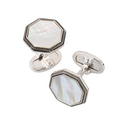 Octagon white mother of pearl cabochon cufflink pair 