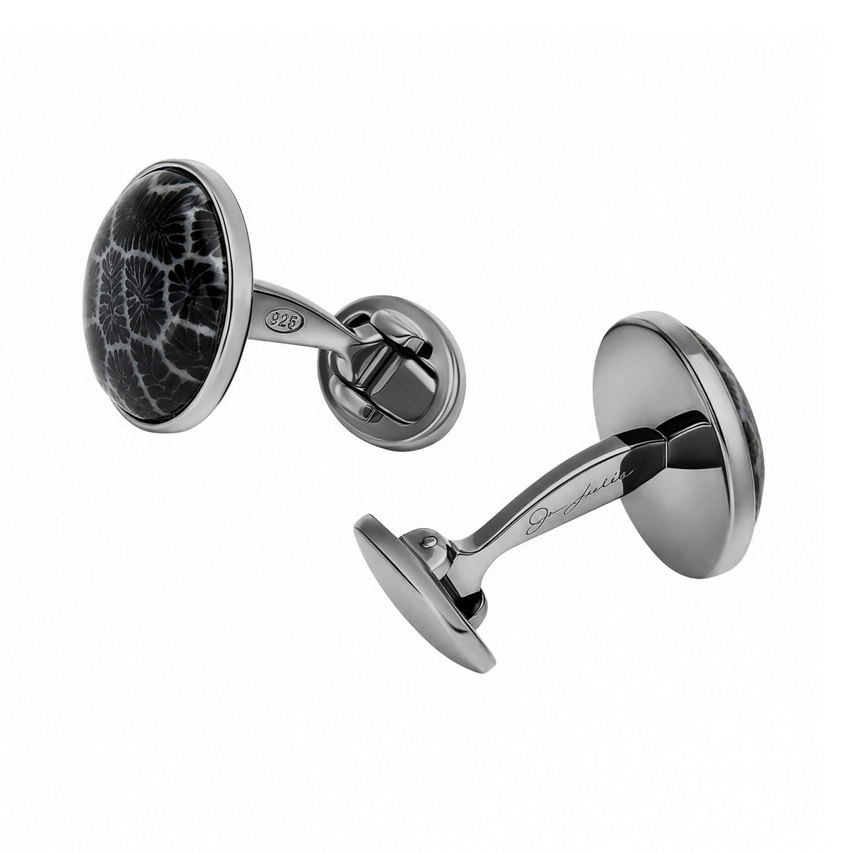 Black Fossil Coral Sterling Silver Cufflinks