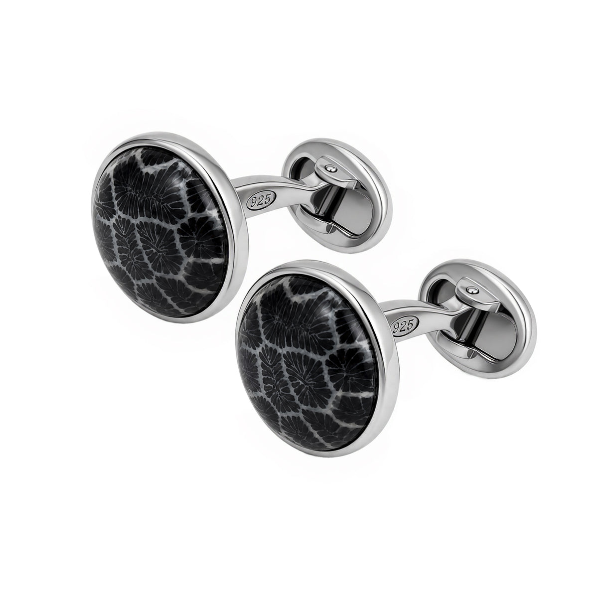 Black Fossil Coral Sterling Silver Cufflinks