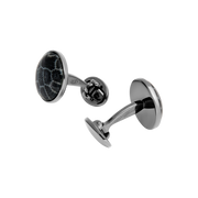 Round Black Fossil Coral Gemstone Gunmetal Sterling Silver Cufflinks