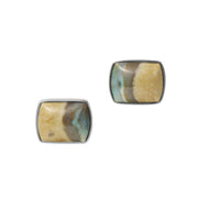Rectangular picture jasper cufflinks in a polished sterling silver bezel 