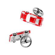 3D red and white enamel classic muscle car cufflinks with sterling silver detailing and swivel toggle backings.