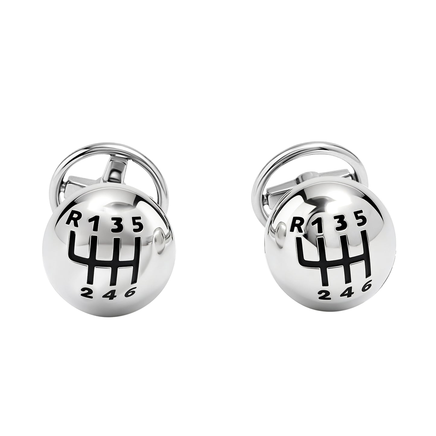 Stick Shift Sterling Cufflinks with Steering Wheel Back