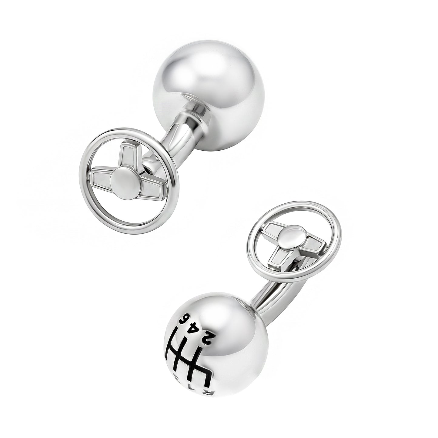 Stick Shift Sterling Cufflinks with Steering Wheel Back