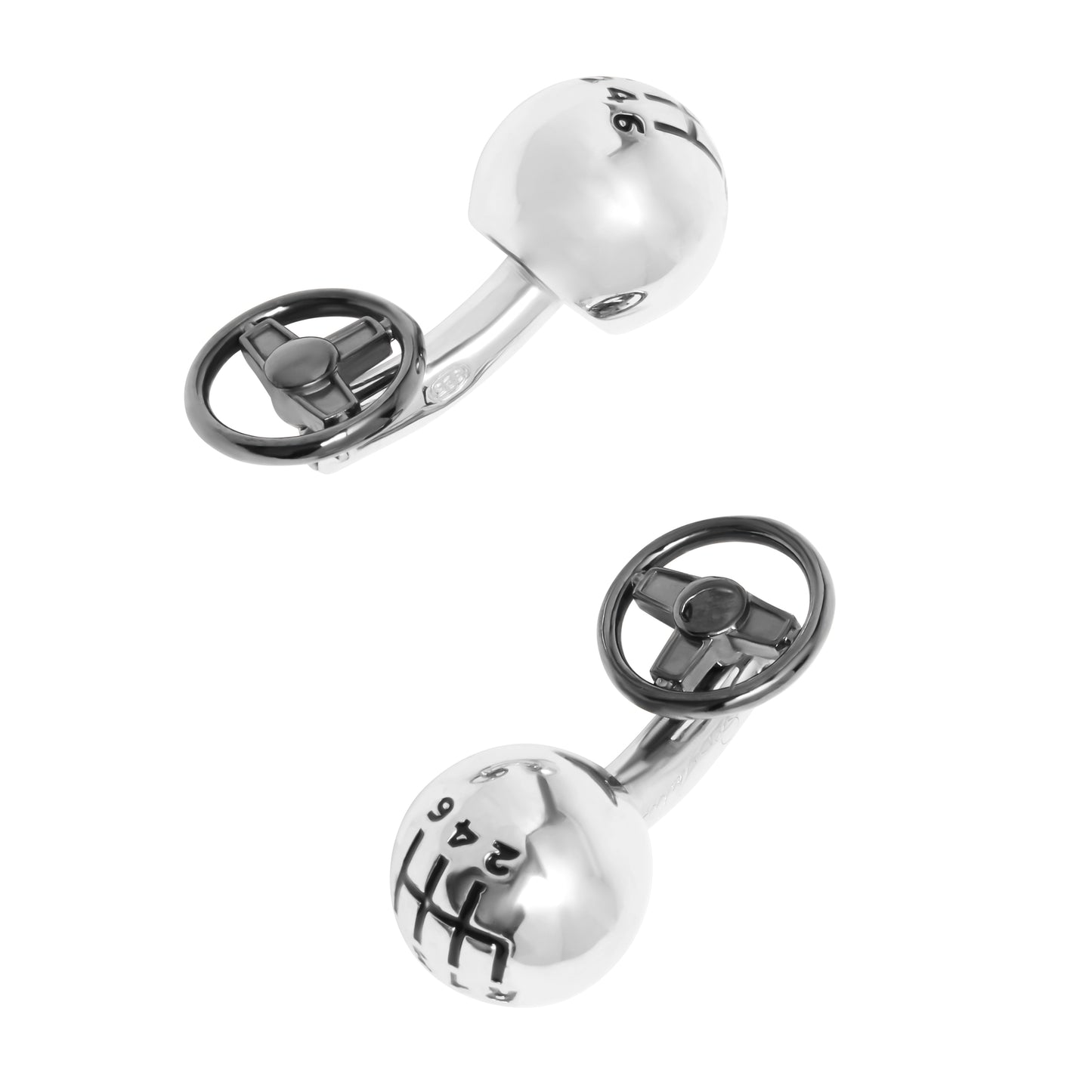 Stick Shift Sterling Cufflinks with Steering Wheel Back