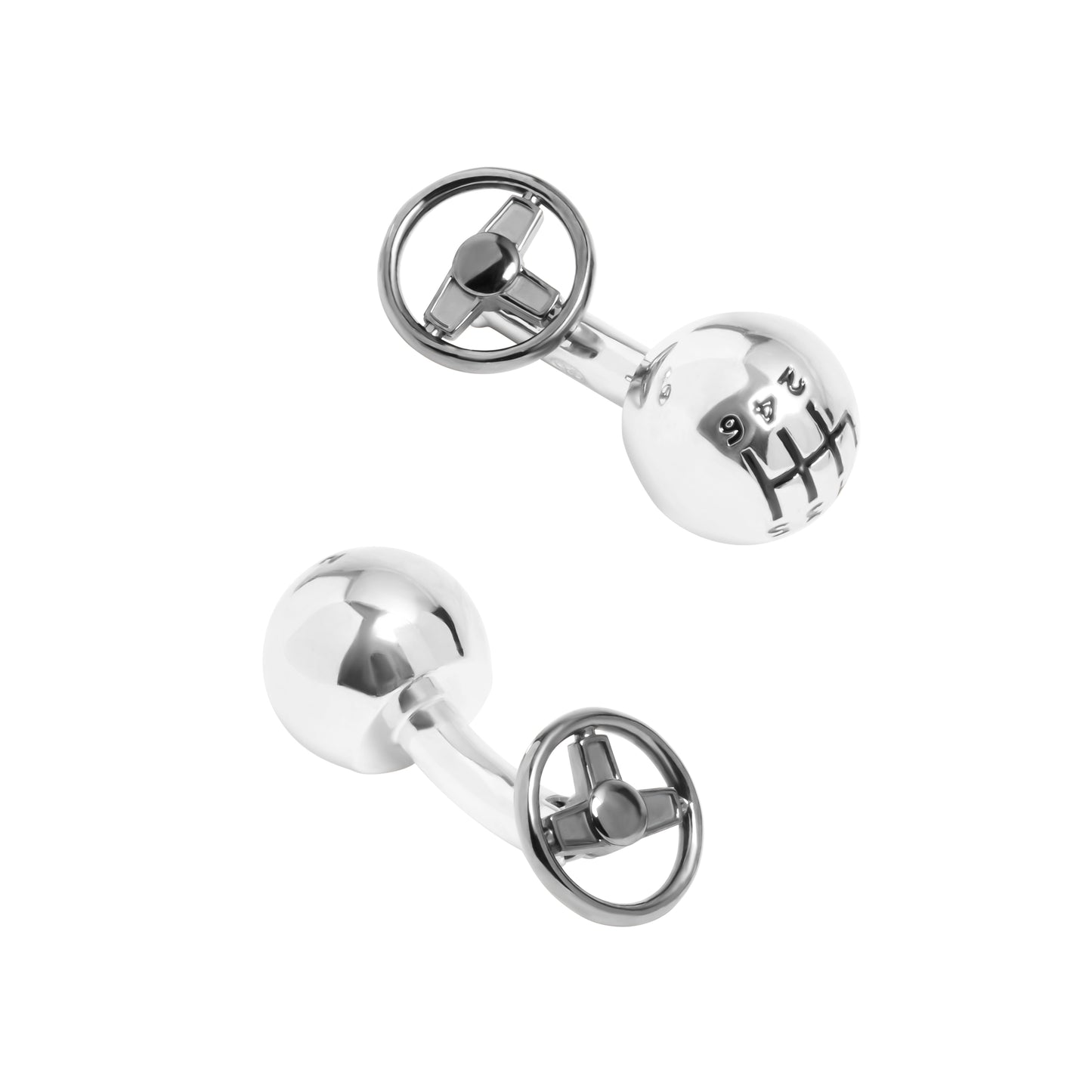 Stick Shift Sterling Cufflinks with Steering Wheel Back