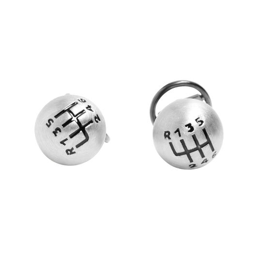 Stick Shift Sterling Cufflinks with Steering Wheel Back