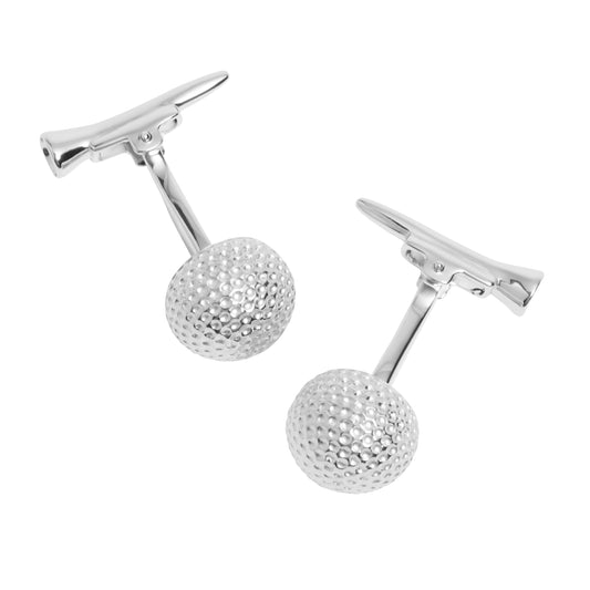 Golf Ball Sterling Silver Cufflinks with Tee Back