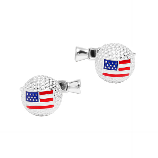 US Flag Golf Ball Sterling Cufflinks