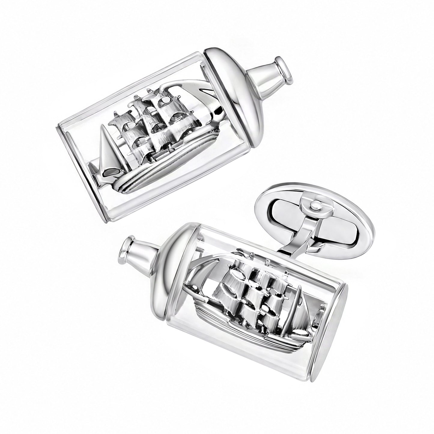 Ship in a Bottle Sterling Cufflinks