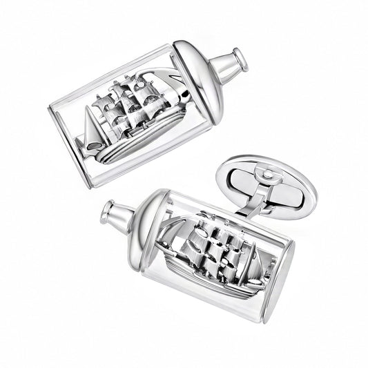 Ship in a Bottle Sterling Cufflinks