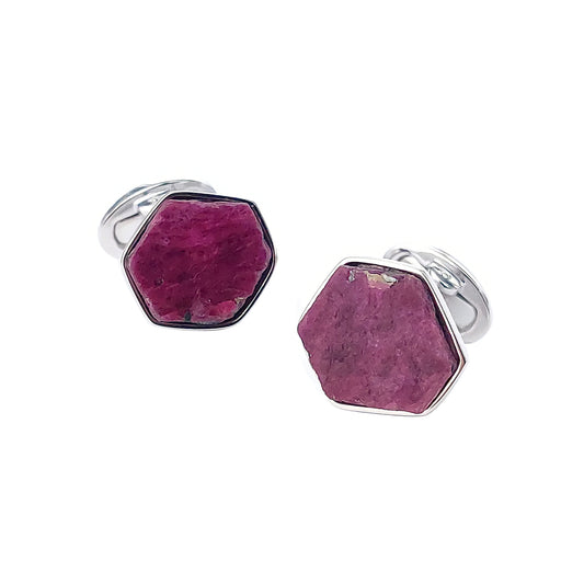 Ruby Raw Gemstone Sterling Cufflinks