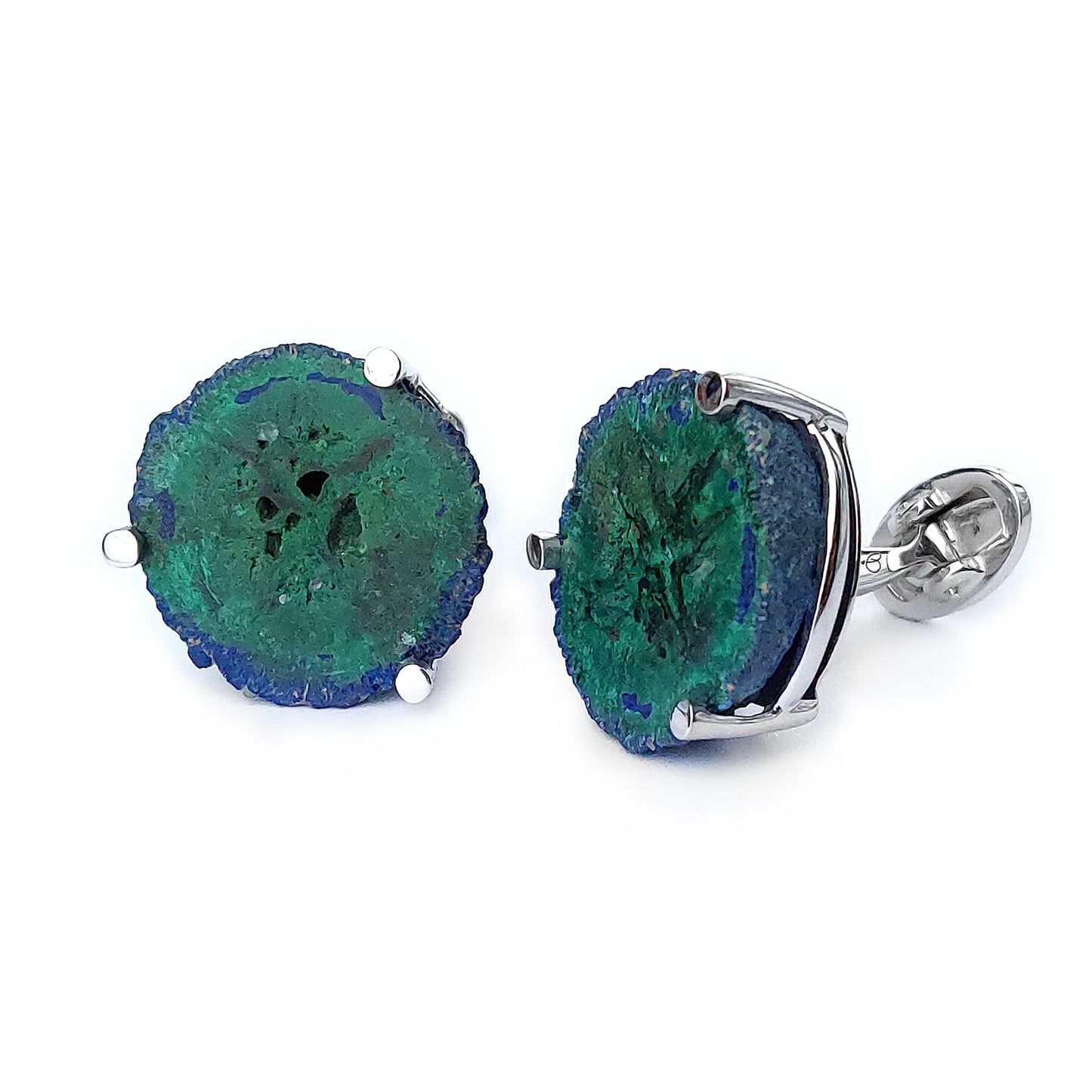 Azurite Malachite One of Kind Geode Sterling Cufflinks