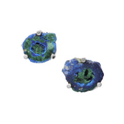 Men's sliced azurite-malachite geode disc cufflinks in four-prong sterling silver setting — Jan Leslie