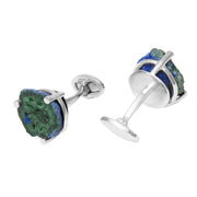 Men's sliced azurite-malachite geode disc cufflinks sterling silver setting — Jan Leslie"