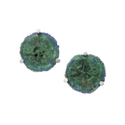Men's raw azurite-malachite nugget cufflinks in four-prong sterling silver setting — Jan Leslie