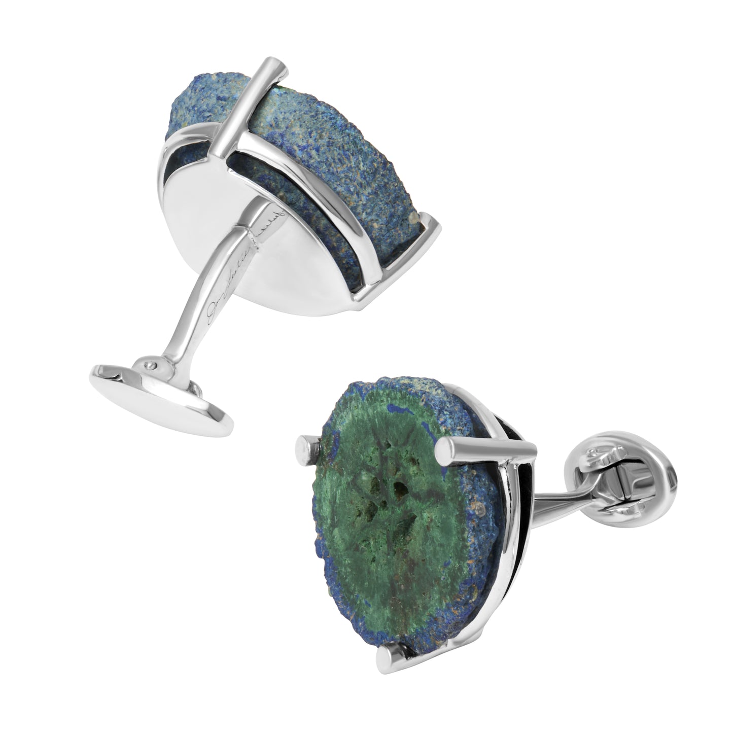 Azurite Malachite One of Kind Geode Sterling Cufflinks