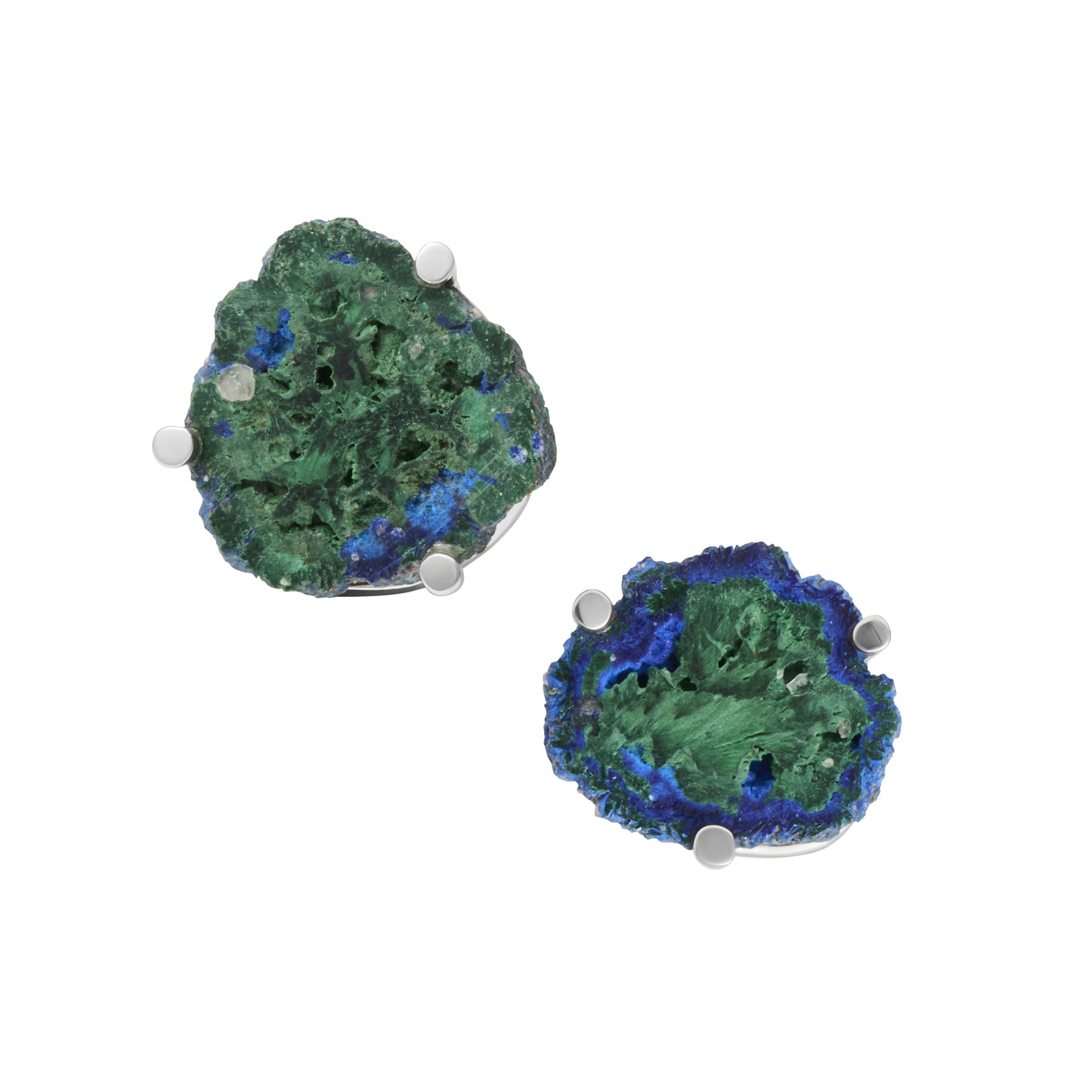 Azurite Malachite One of Kind Geode Sterling Cufflinks