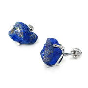 Men's raw lapis lazuli nugget cufflinks in sterling silver prong setting with bullet-back toggle — Jan Leslie