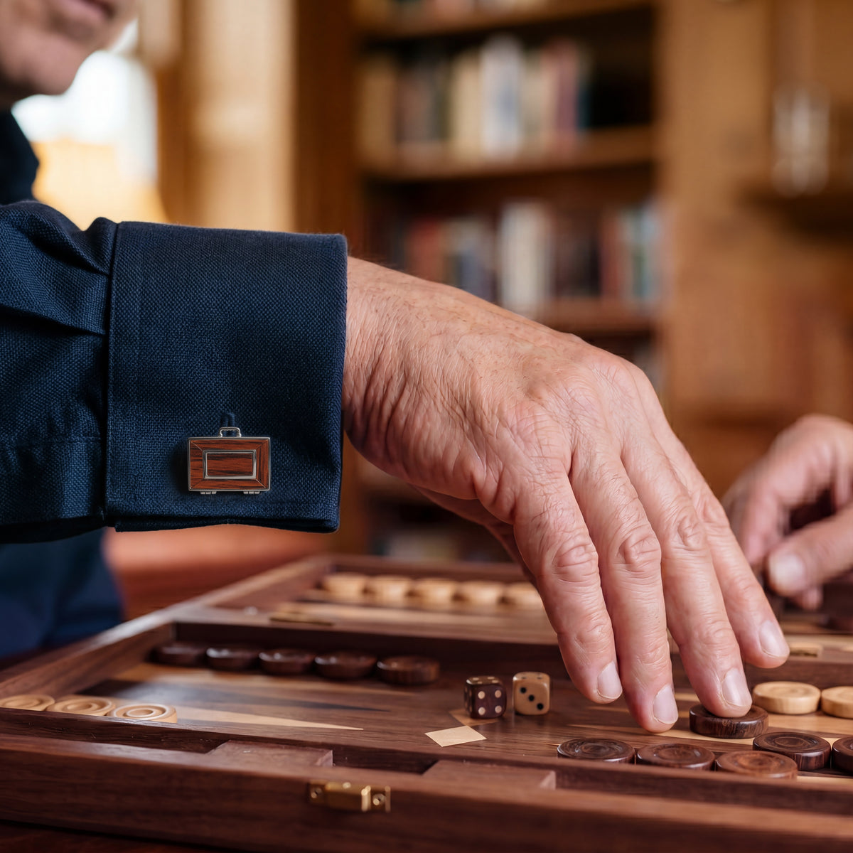 Backgammon Wood Inlay Sterling Cufflinks