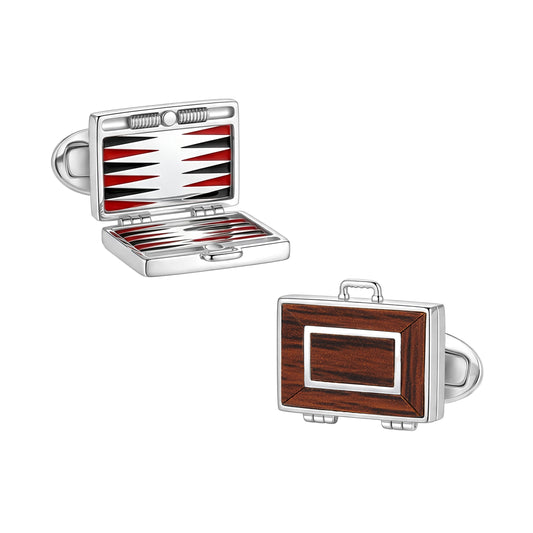 Backgammon Wood Inlay Sterling Cufflinks