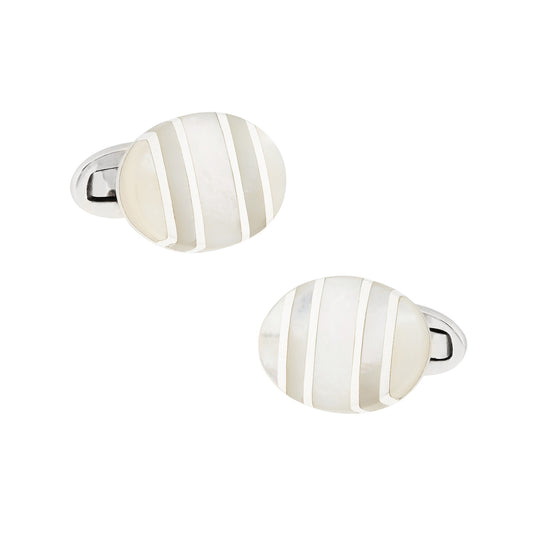 Oval Stripe Mother of Pearl Sterling Cufflinks