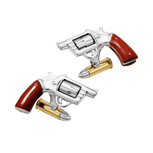 Pistol Wood Handle 24K Vermeil Bullet Back Sterling Cufflinks