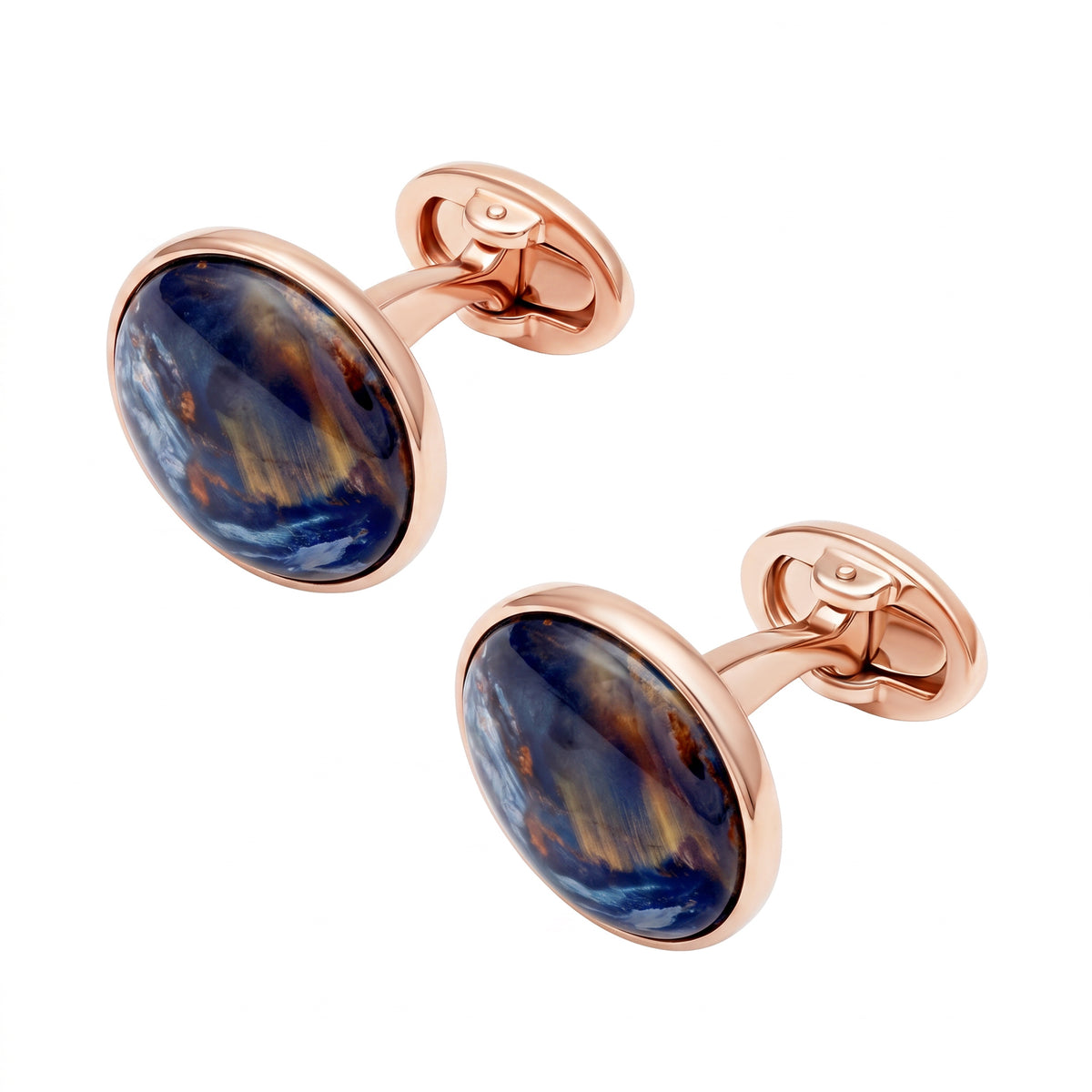Round Pietersite Rose Gold Sterling Cufflinks