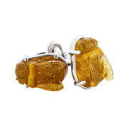 Carved honey amber bee cufflink pair 