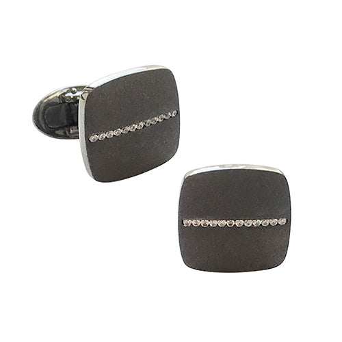Brushed Sterling Cufflinks Diamonds