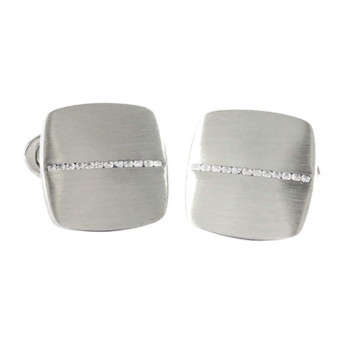 Brushed Sterling Cufflinks Diamonds