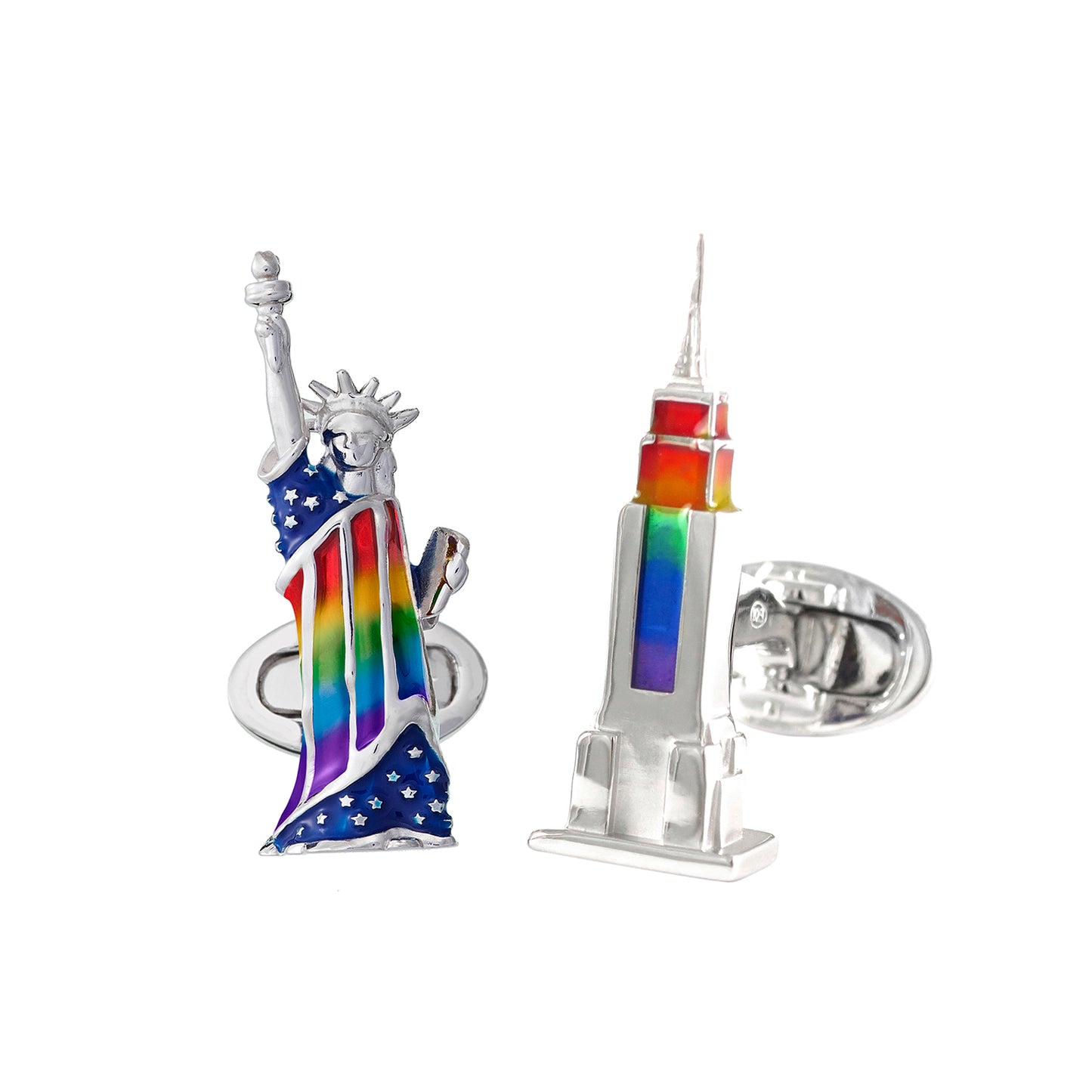 Rainbow Empire State & Lady Liberty Sterling Cufflinks
