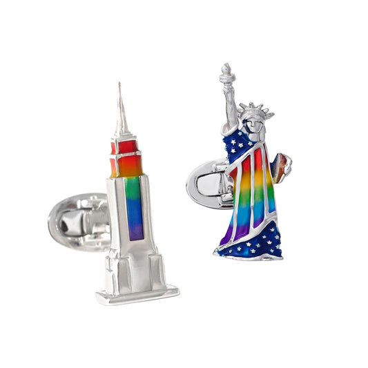Rainbow Empire State & Lady Liberty Sterling Cufflinks