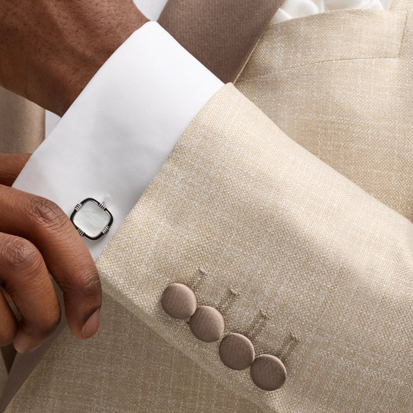 Gemstone Soft Square with Hand-Painted Frame Detail Sterling Silver Cufflinks I Jan Leslie