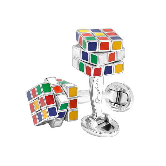 Puzzle Moving Cube Sterling Cufflinks