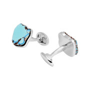 Natural Turquoise Gemstone Slice Sterling Silver Cufflinks