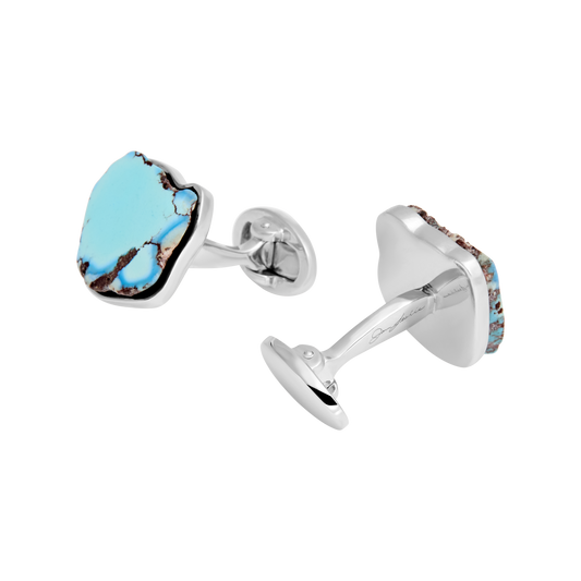 Natural Turquoise Gemstone Slice Sterling Silver Cufflinks