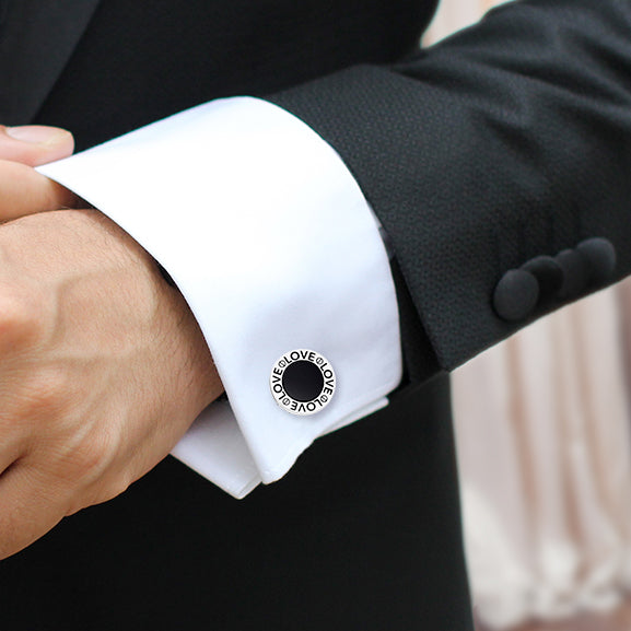 Love Black Onyx Round Sterling Cufflinks