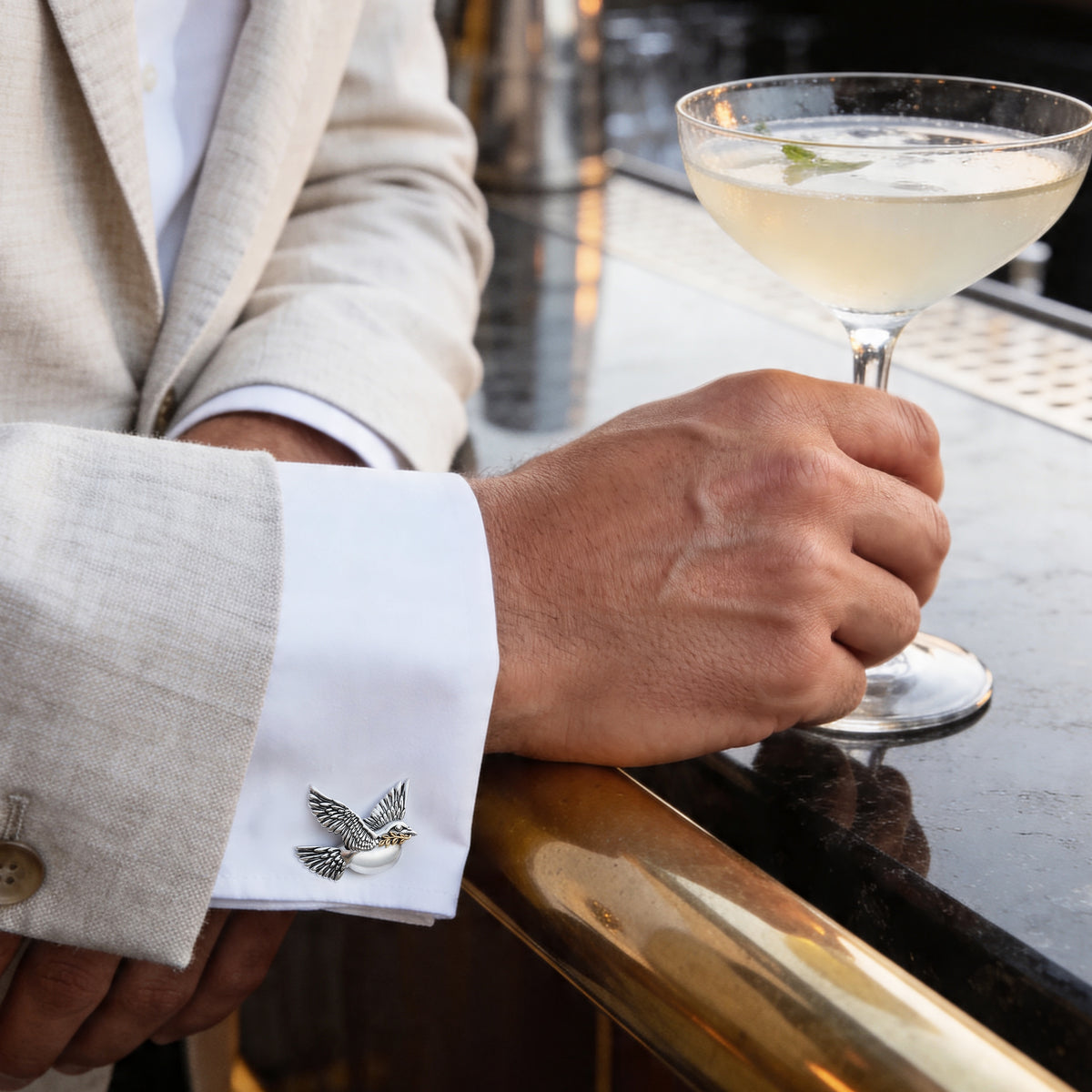 Peace Dove Pearl Sterling Cufflinks