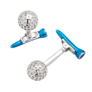 Golf ball and blue enamel golf tee cufflinks, Jan Leslie