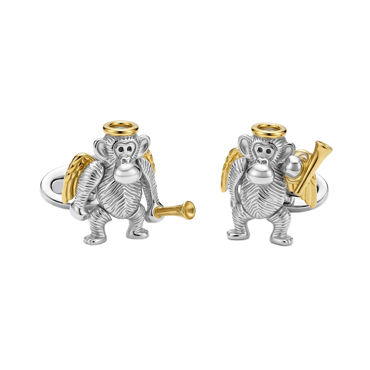 Moving Monkey Sterling Cufflinks  18K Gold Details