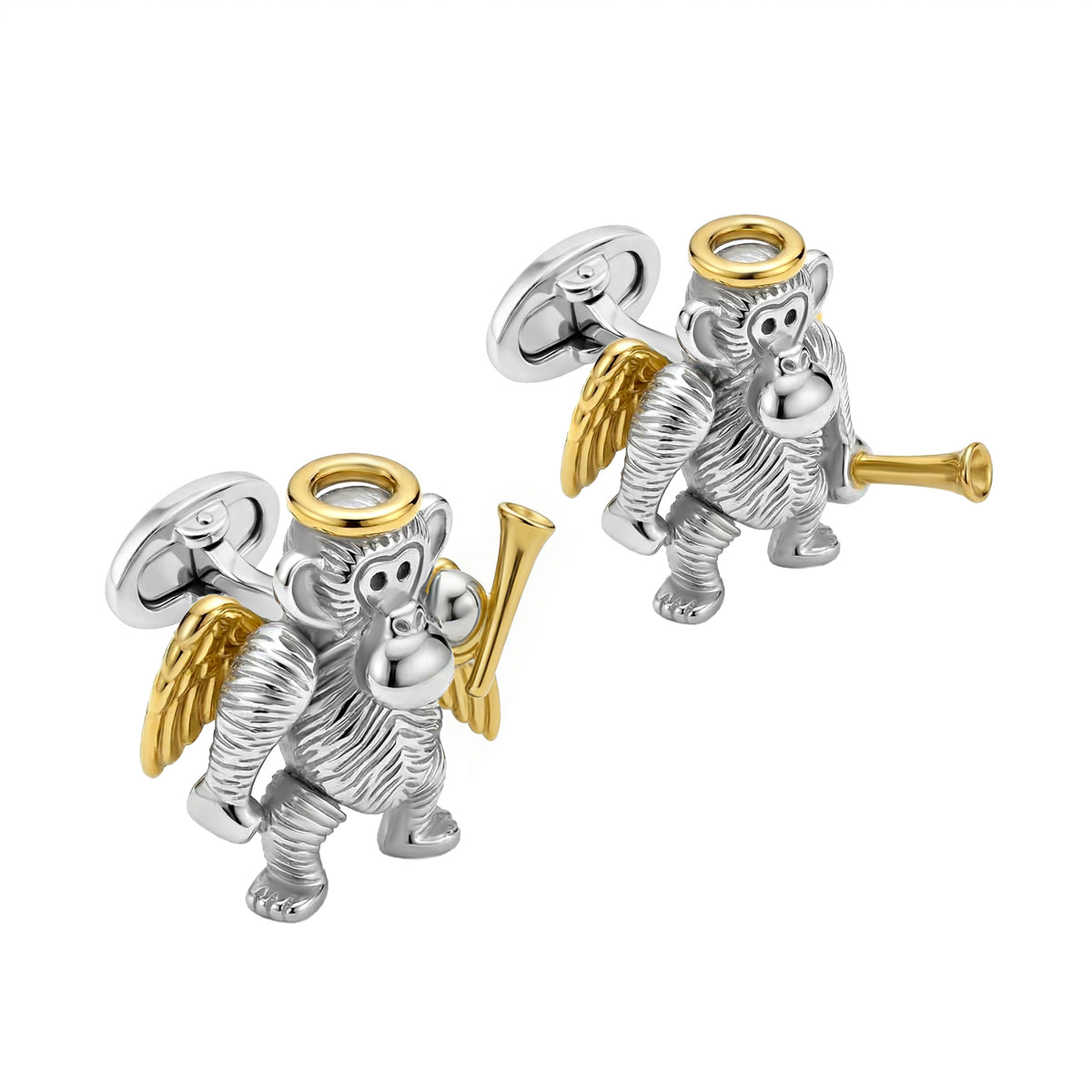 Moving Monkey Sterling Cufflinks  18K Gold Details