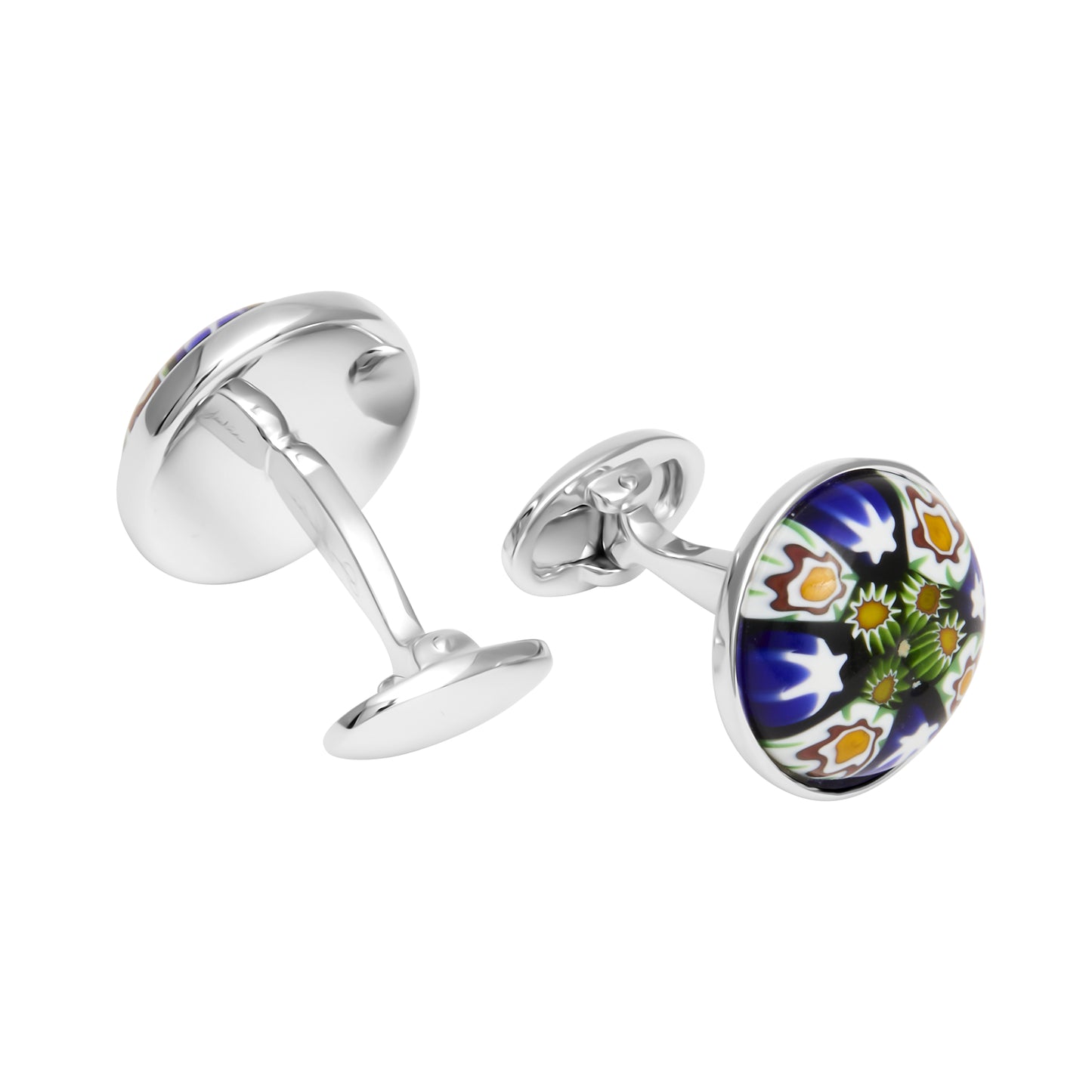 Round domed Venetian millefiori Murano glass cufflink pair 